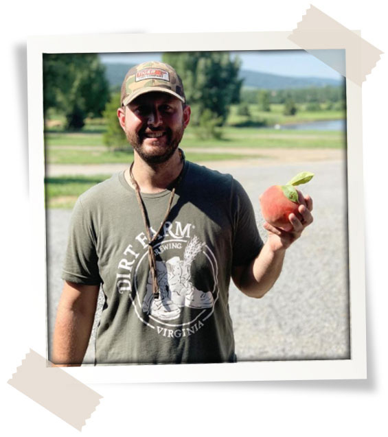 Wes Shoeb Dirt Farm Brewing Brewer holding peach