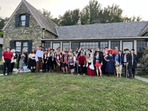 Murder Mystery attendees dressed as pirates posing for a photo at dirt farm brewing