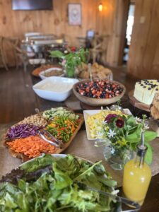 Mother's Day Brunch spread with assorted vegetables, fruits and desserts at Dirt Farm Brewing in Loudoun County, Virginia