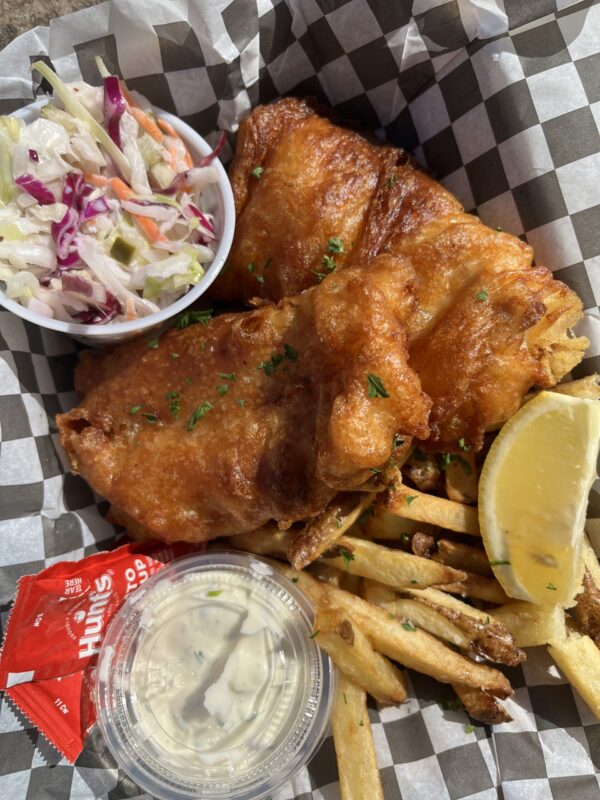 Freshly fried fish with all the fixin's for Dirt Farm Brewings fish fry friday during lent in Loudoun county
