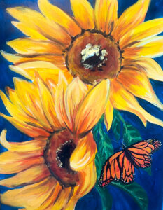 Sunflower painting from Brushstroke Art Events Paint + Sip evening at Dirt Farm Brewing in Loudoun county