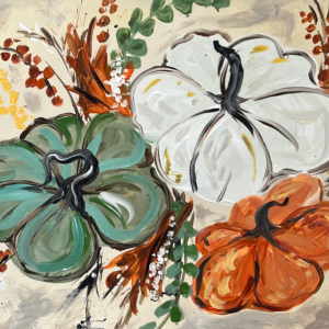 painting of fall pumpkins at dirt Farm brewings paint and Sip with brushstroke art events in Loudoun county virginia