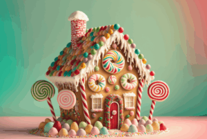 A finished house covered in candy at the gingerbread house Showdown at Dirt farm brewing in Loudoun county