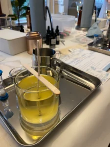 Candle wax setting at Dirt farm Brewing during their candle making workshop with Loudoun wicks