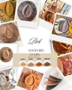 Flyer to pick your hat for the hat painting party at dirt farm brewing in bluemont virginia