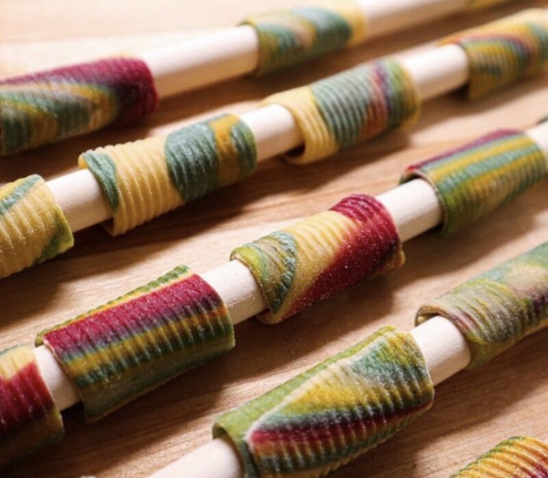 Colorful pasta being made at the pretty Pasta Workshop with Pastacraft at dirt farm brewing in Loudoun county