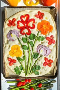 decorated focaccia bread by a guest at dirt farm brewing in Loudoun county virginia