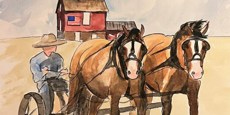 280701640_10160068003110350_8829191532000142442_n Farmer with Horse drawn carriage Bluemont Fair 2022 Poster