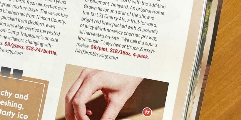 Excerpt from Virginia Living Magazine article Made in Virginia Winner Tart 31 Cherry Ale