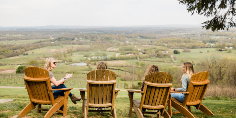 Friends enjoying the view and brews at dirt farm brewing in Loudoun county virginia